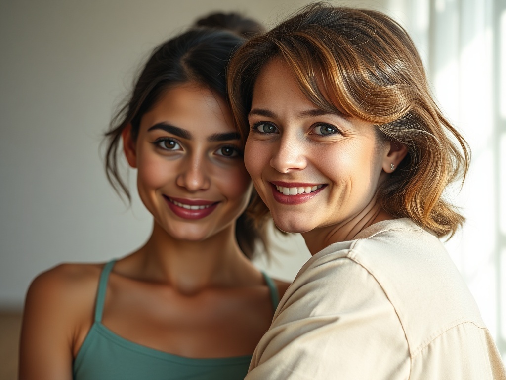 Una chica joven con su hermana mayor, ilustración simple