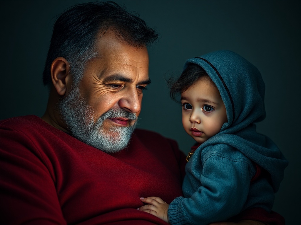 Un padre con su hija pequeña, ilustración simple