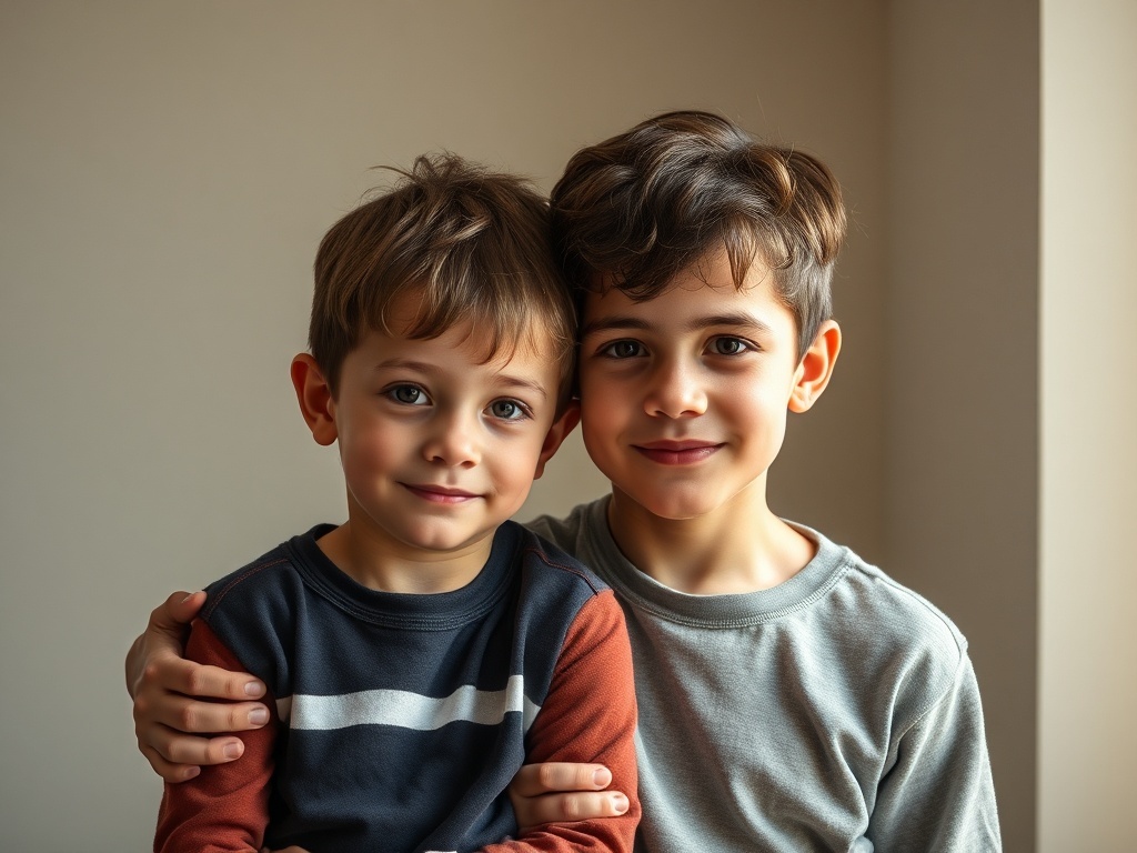 Un niño con su hermano menor, ilustración simple