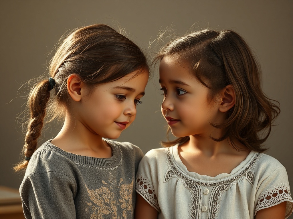 Una niña con su hermana menor, ilustración simple