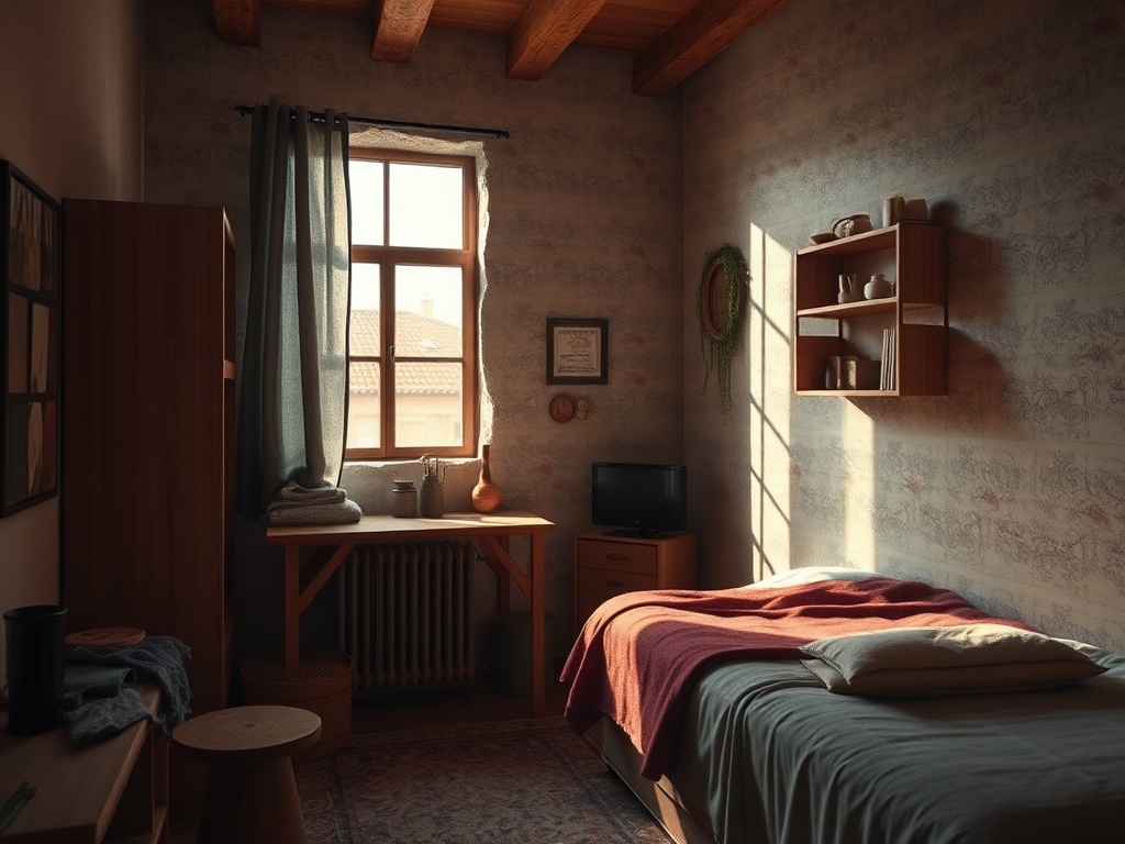 Una habitación muy pequeña y estrecha, ilustración simple