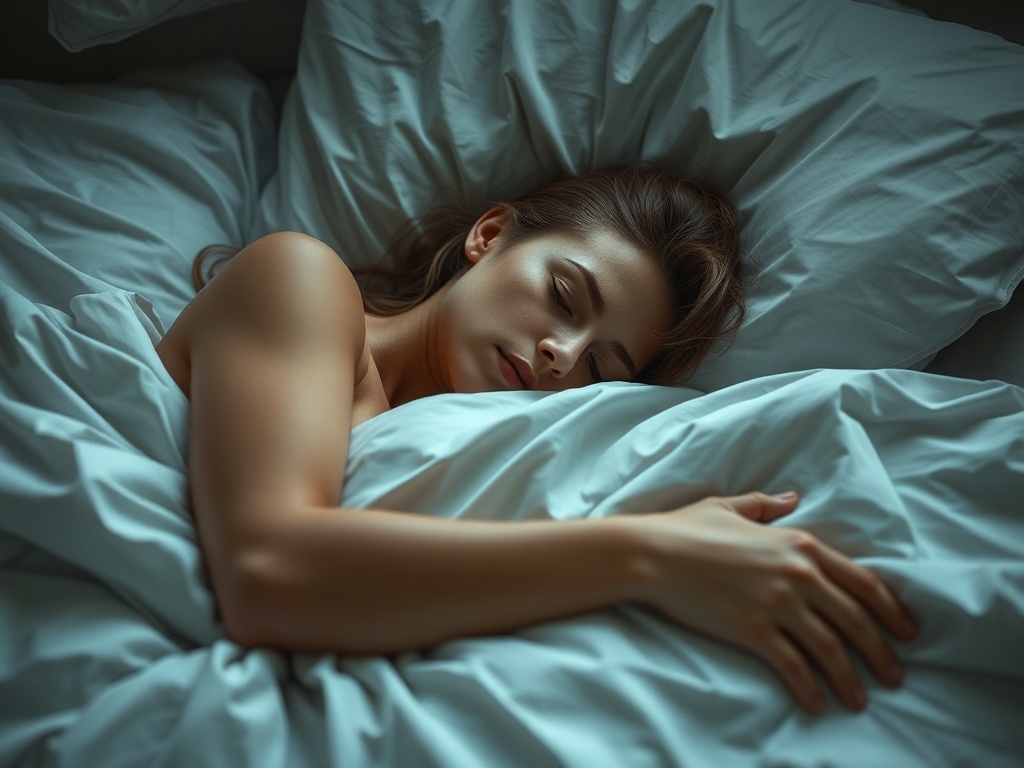 Una persona durmiendo profundamente en la cama, ilustración simple