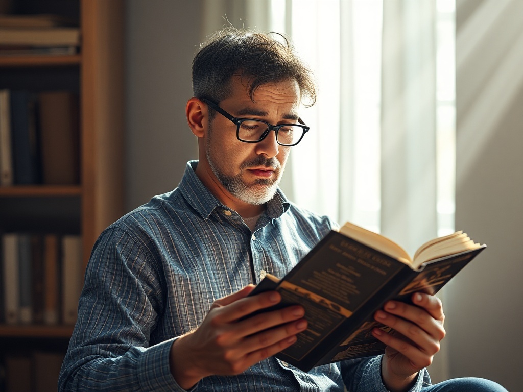 Una persona sosteniendo su propio libro, ilustración simple