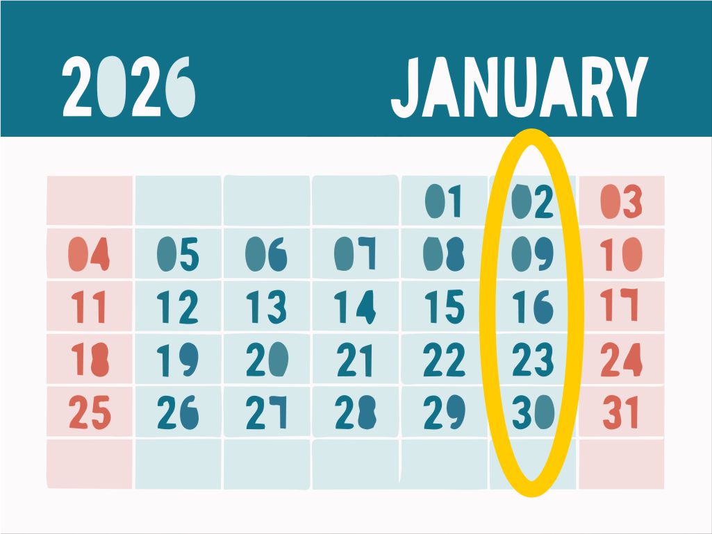 Un calendario marcando viernes, ilustración simple