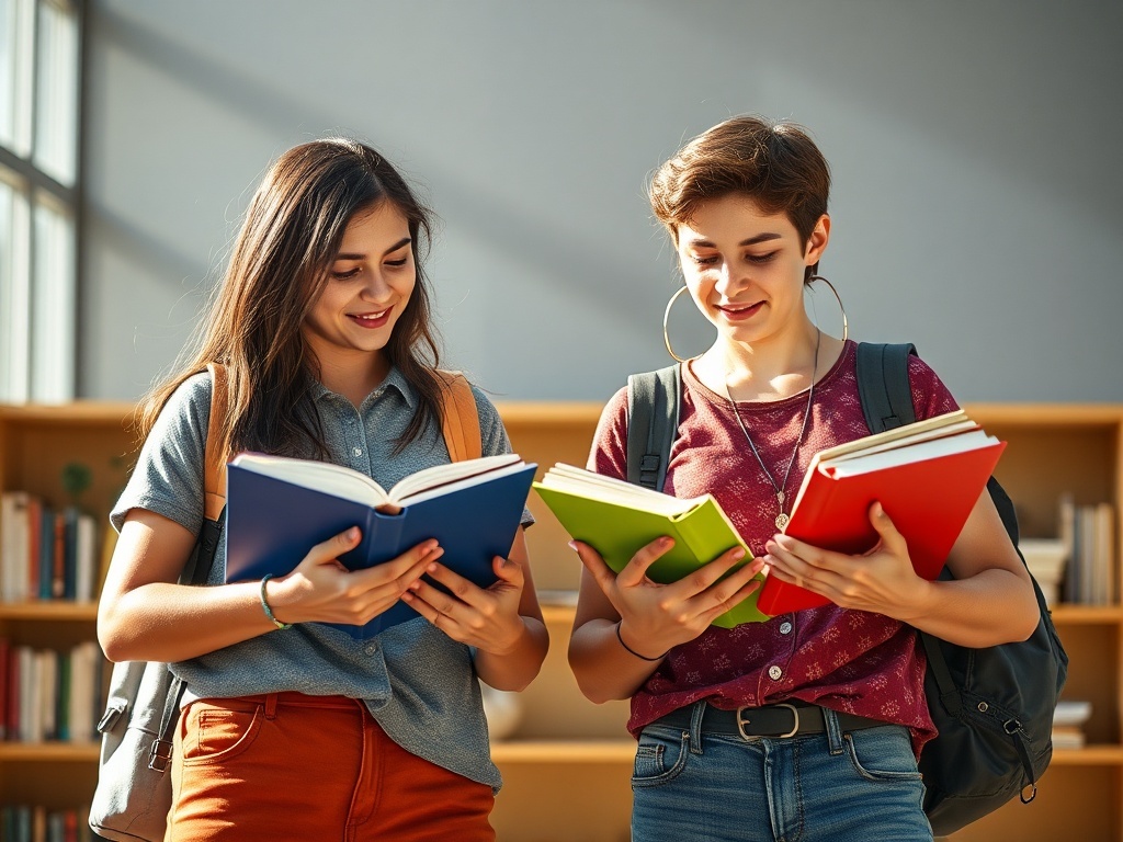 Dos estudiantes juntos con libros, ilustración simple