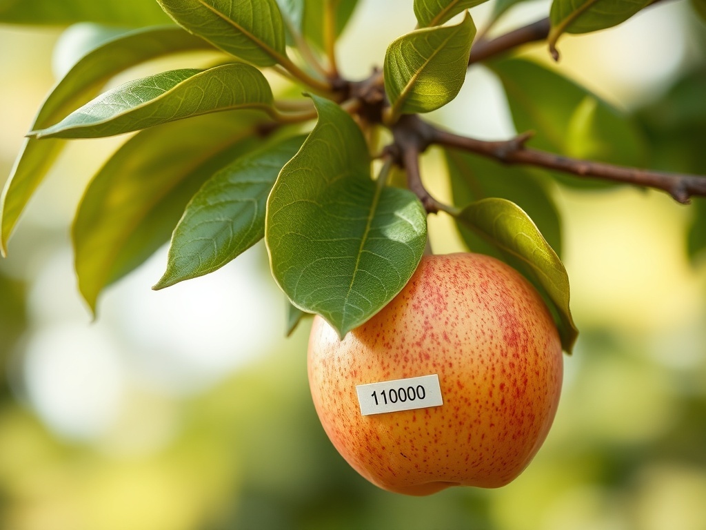 Una manzana pequeña con una etiqueta de precio alto, ilustración simple