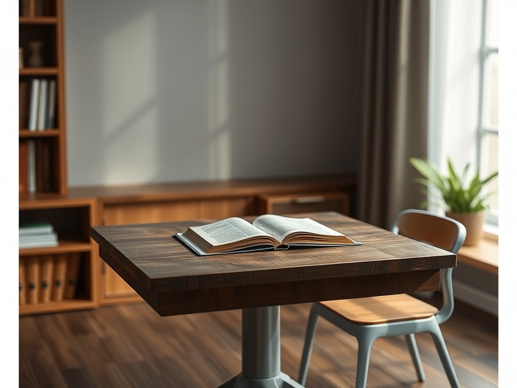 Una mesa con un libro encima, ilustración simple, para representar 桌子