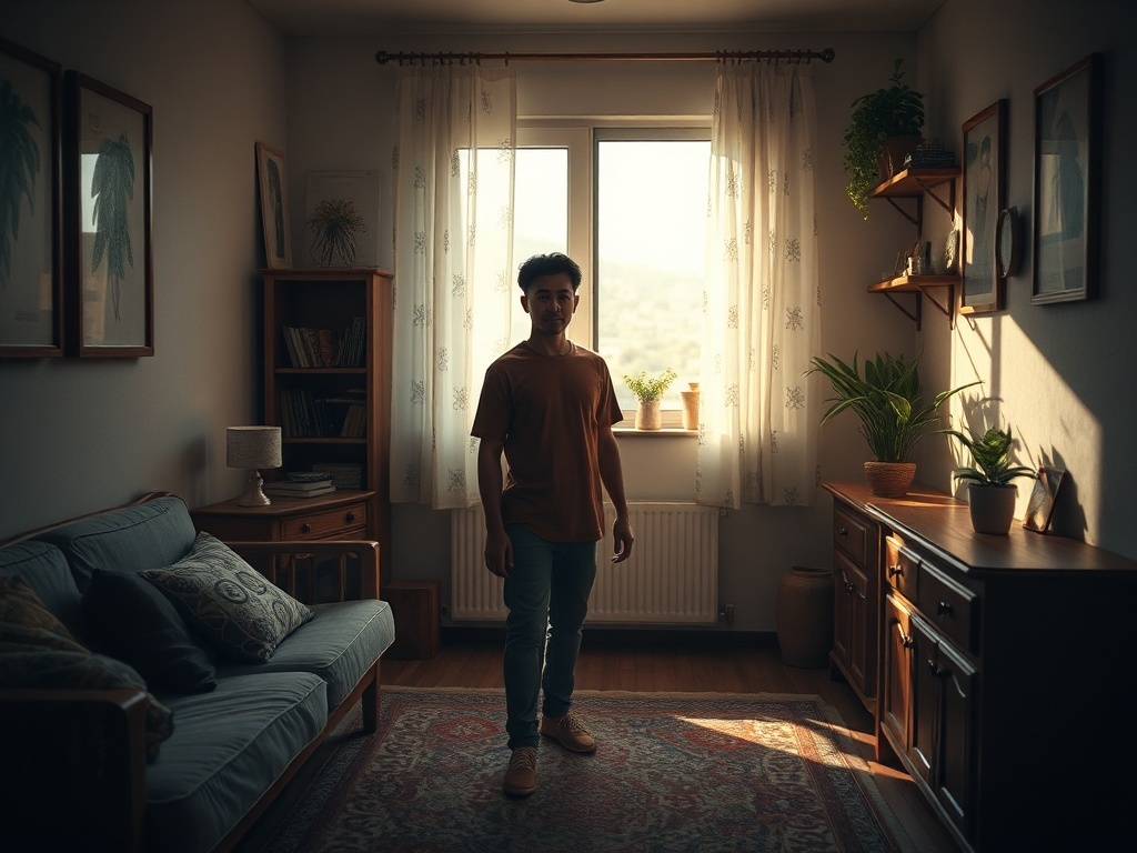 Una persona sola en una habitación, ilustración simple