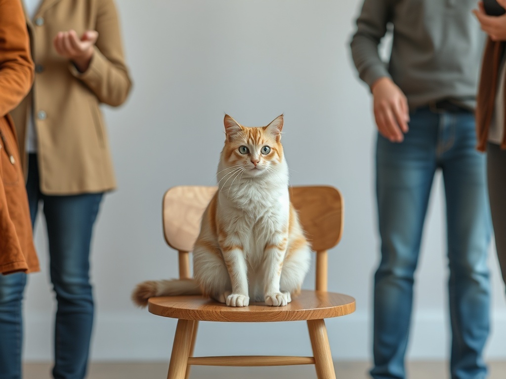 Un gato encima de una silla, ilustración simple