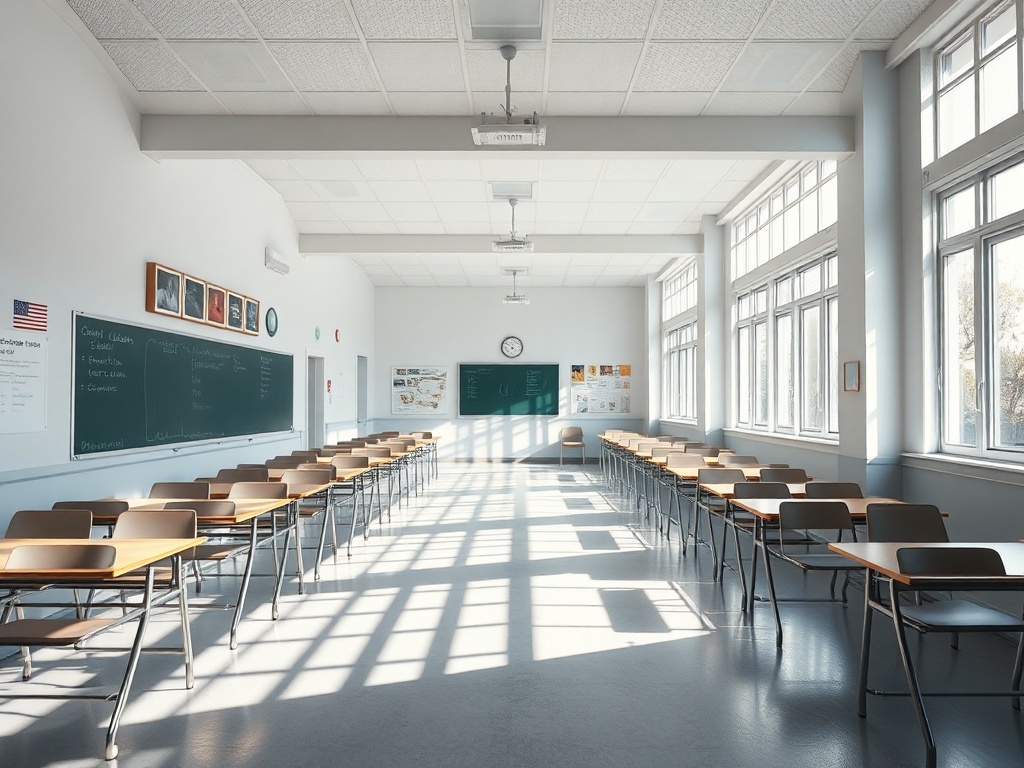 Una escuela de día, ilustración simple