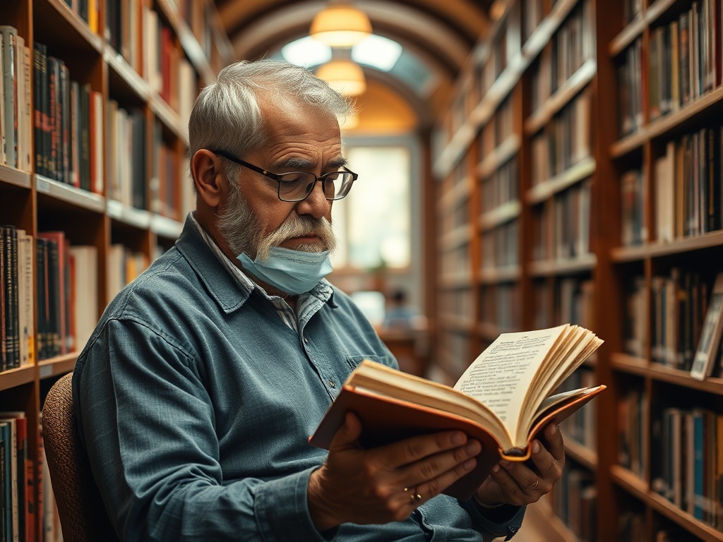 Una persona sola leyendo, ilustración simple