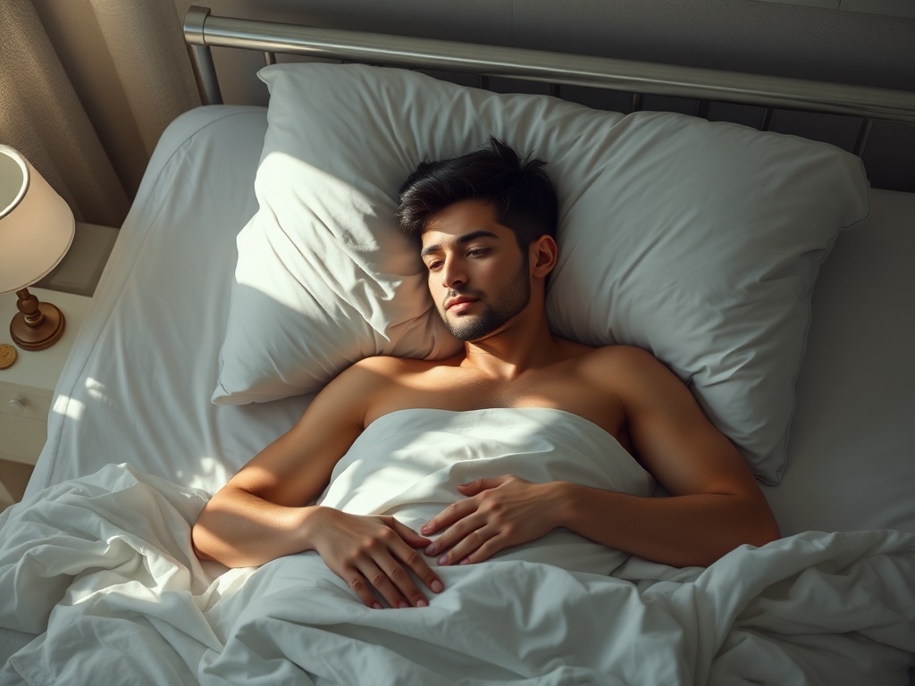 Una persona enferma en cama, ilustración simple