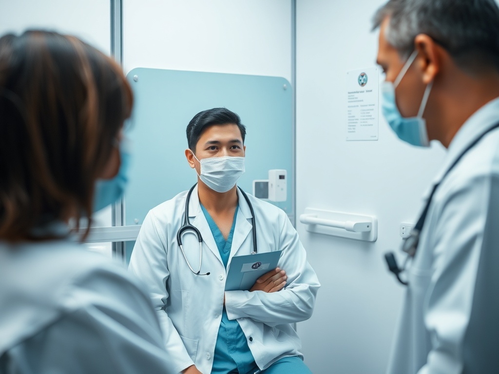 Una persona en la consulta de un médico, ilustración simple