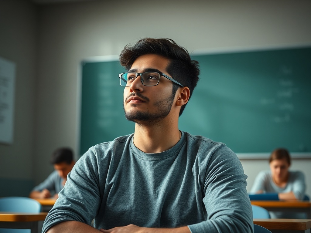 Un estudiante sano en clase, ilustración simple