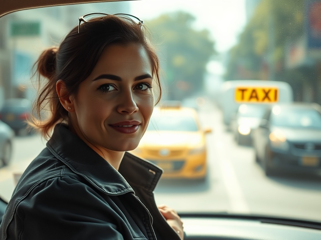 Una persona subiendo a un taxi, ilustración simple