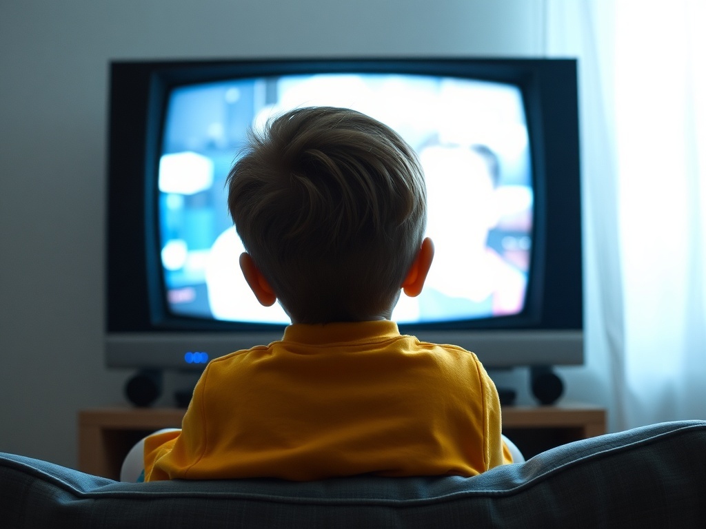 Una persona viendo una película en casa, ilustración simple