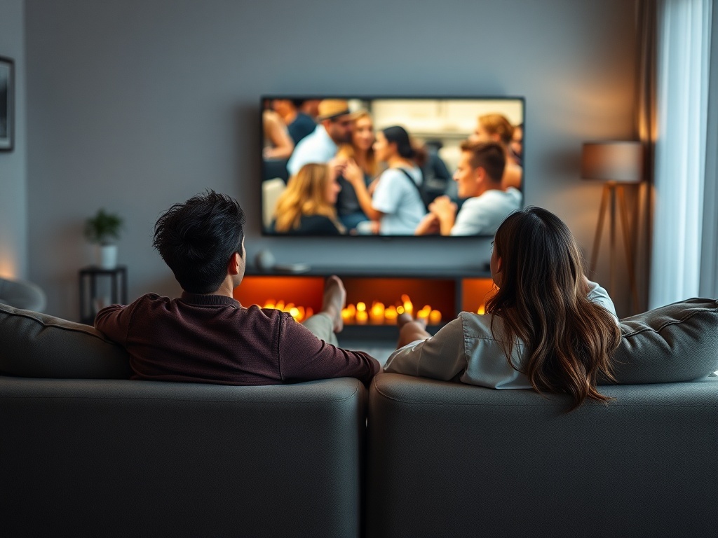 Dos personas viendo una película juntas, ilustración simple