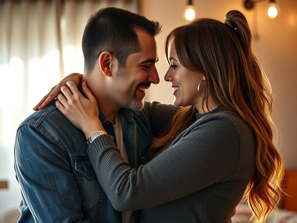 Una pareja abrazándose con cariño, ilustración simple