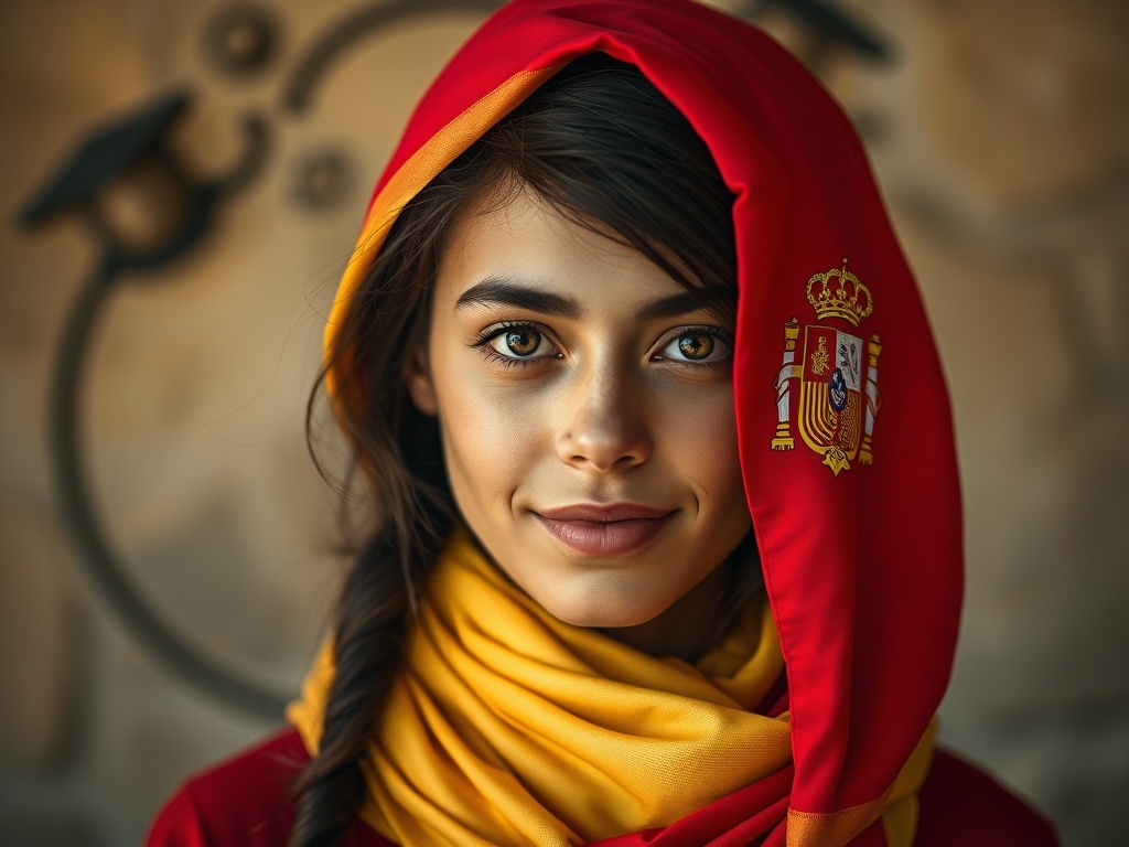 Una persona con la bandera de España, ilustración simple