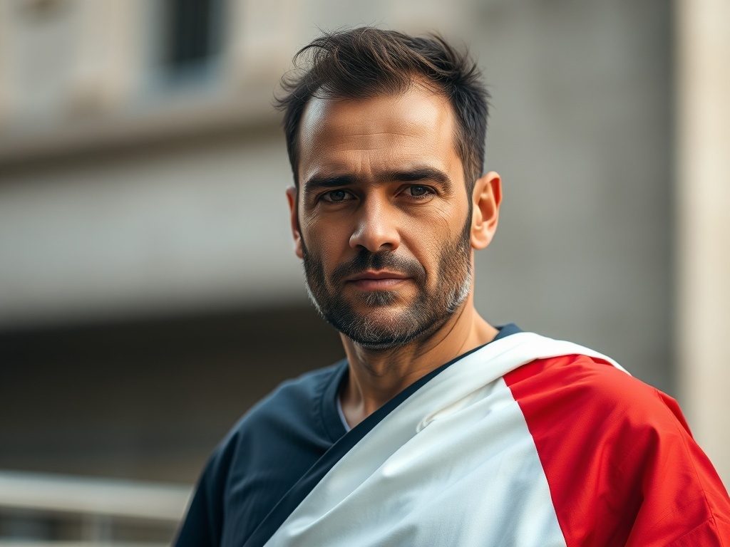 Una persona con la bandera de Francia, ilustración simple