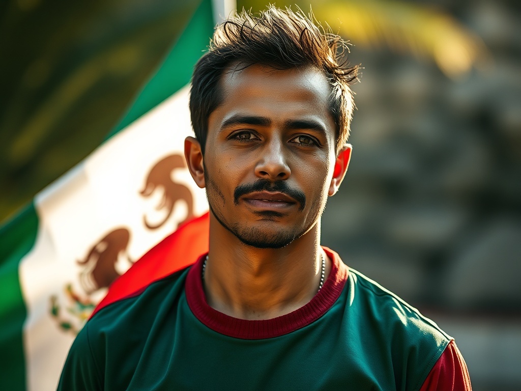 Una persona con la bandera de México, ilustración simple