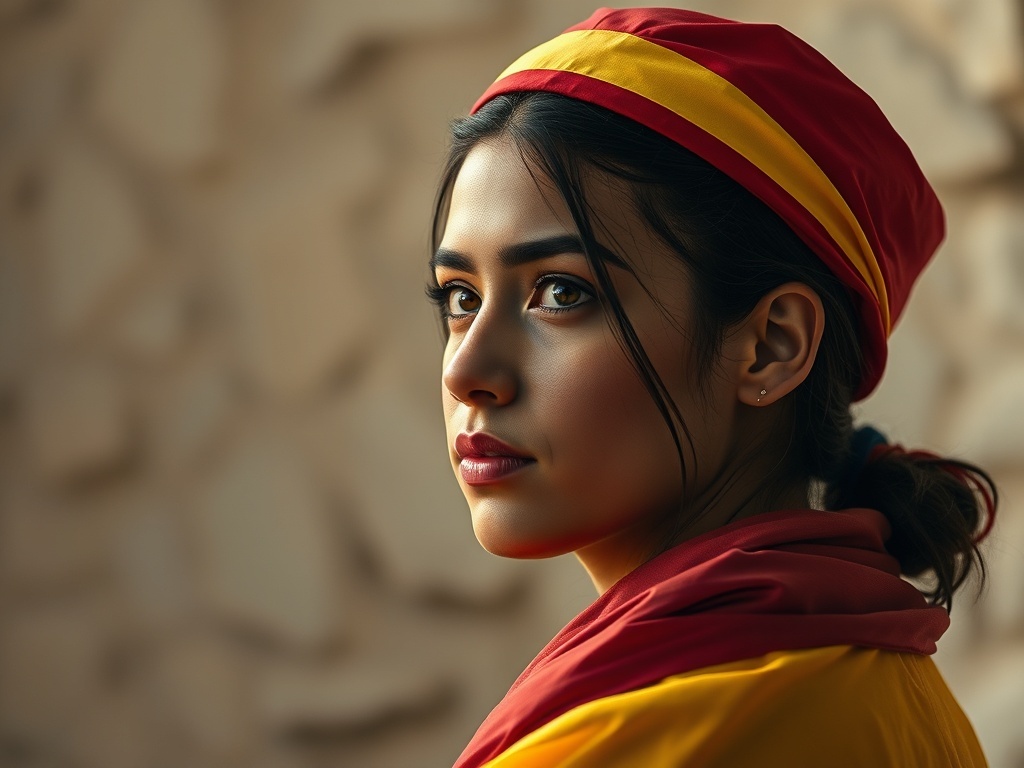 Una persona con la bandera de España, ilustración simple