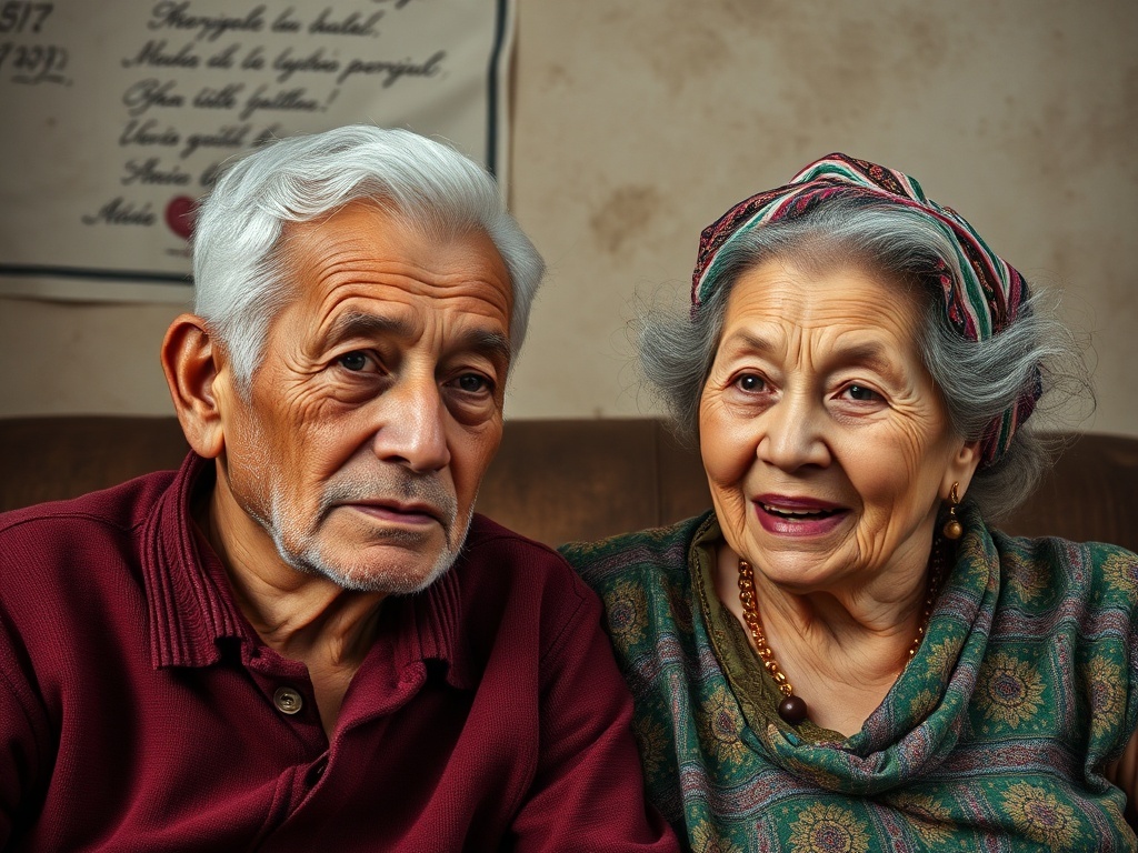 Un abuelo y una abuela ancianos juntos, ilustración simple