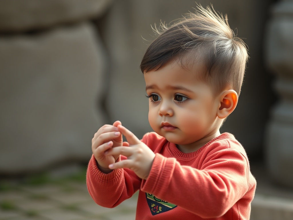 Un niño pequeño jugando, ilustración simple