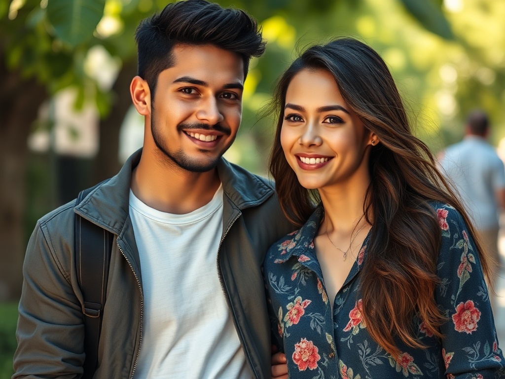 Una pareja joven paseando, ilustración simple
