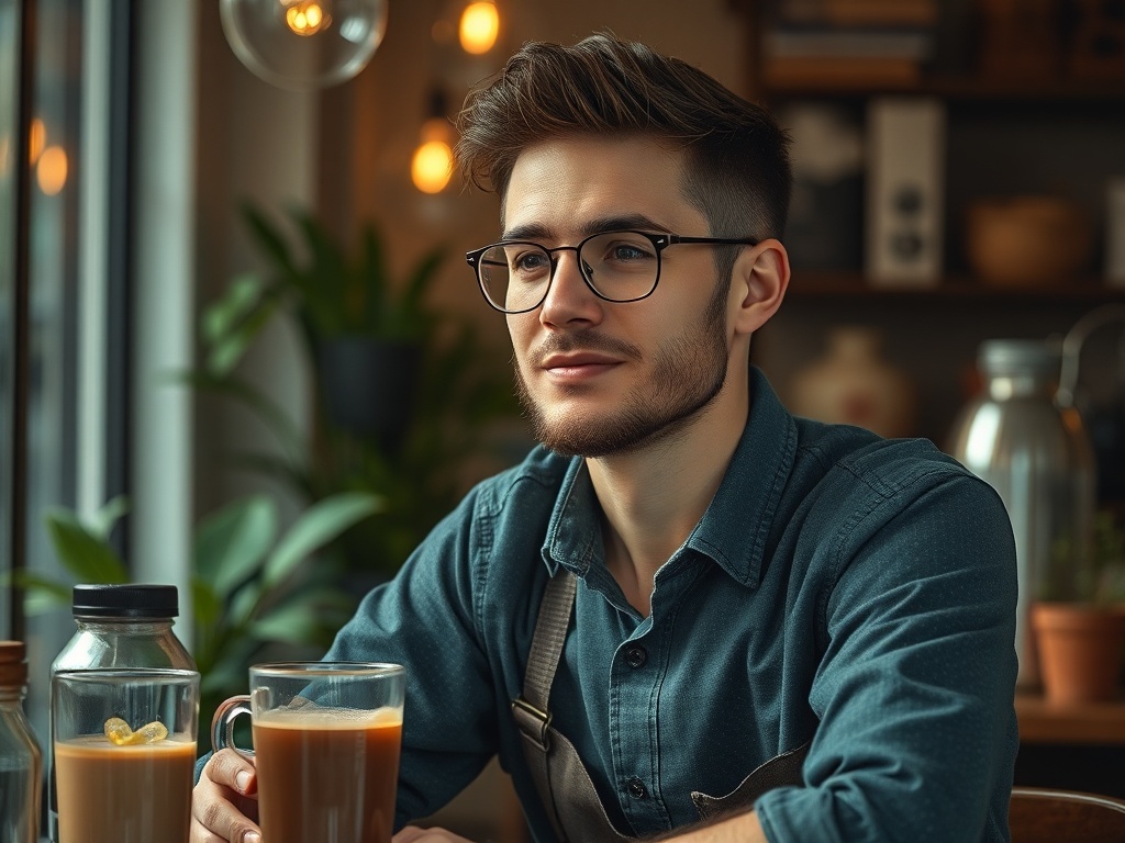 Una persona bebiendo café, ilustración simple