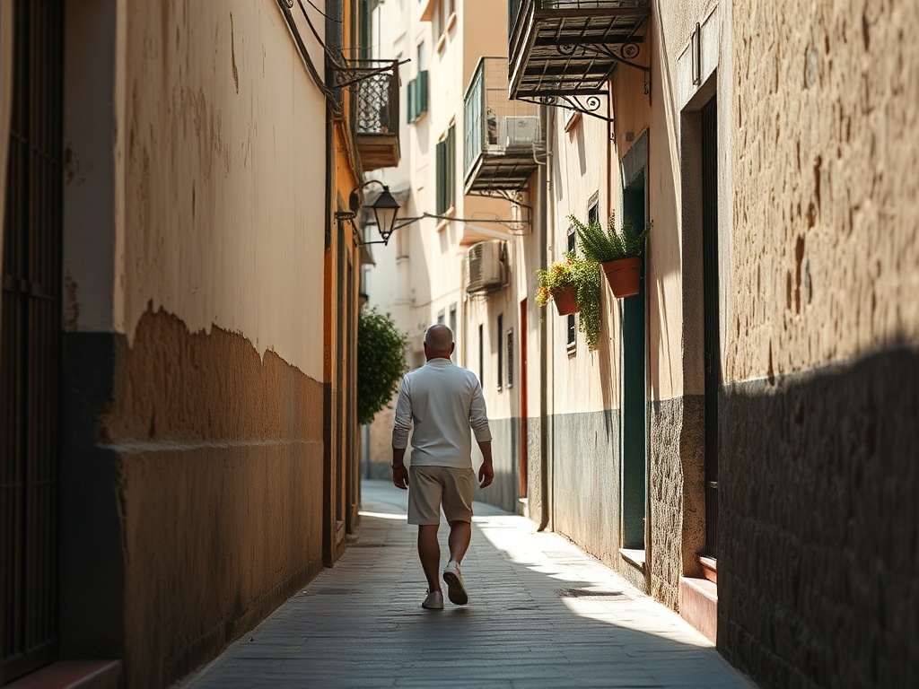 Una persona caminando sola por la calle, ilustración simple