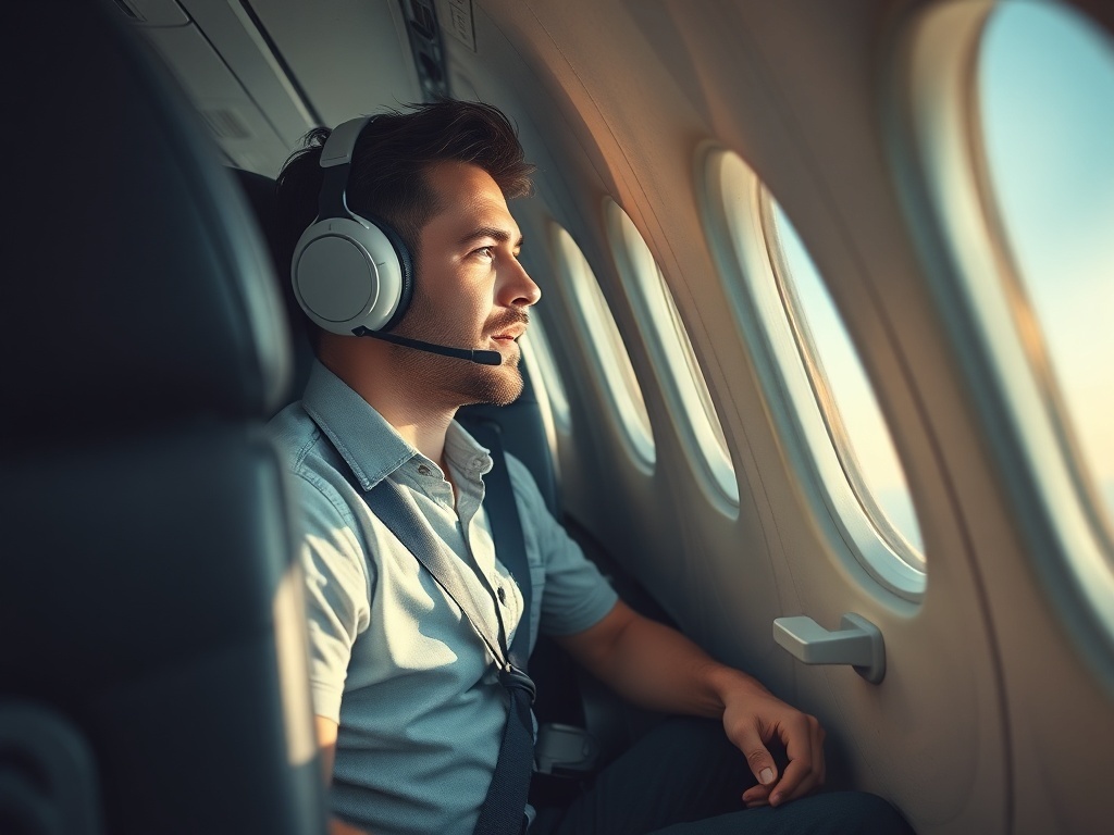 Una persona sentada en un avión, ilustración simple