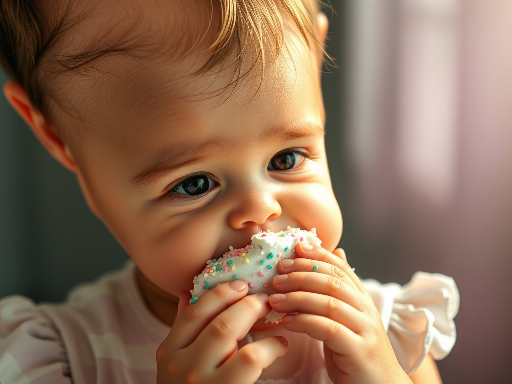 Una persona comiendo pastel de cumpleaños, ilustración simple