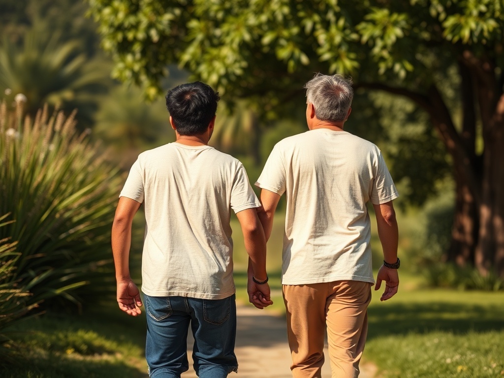 Dos amigos caminando juntos, ilustración simple