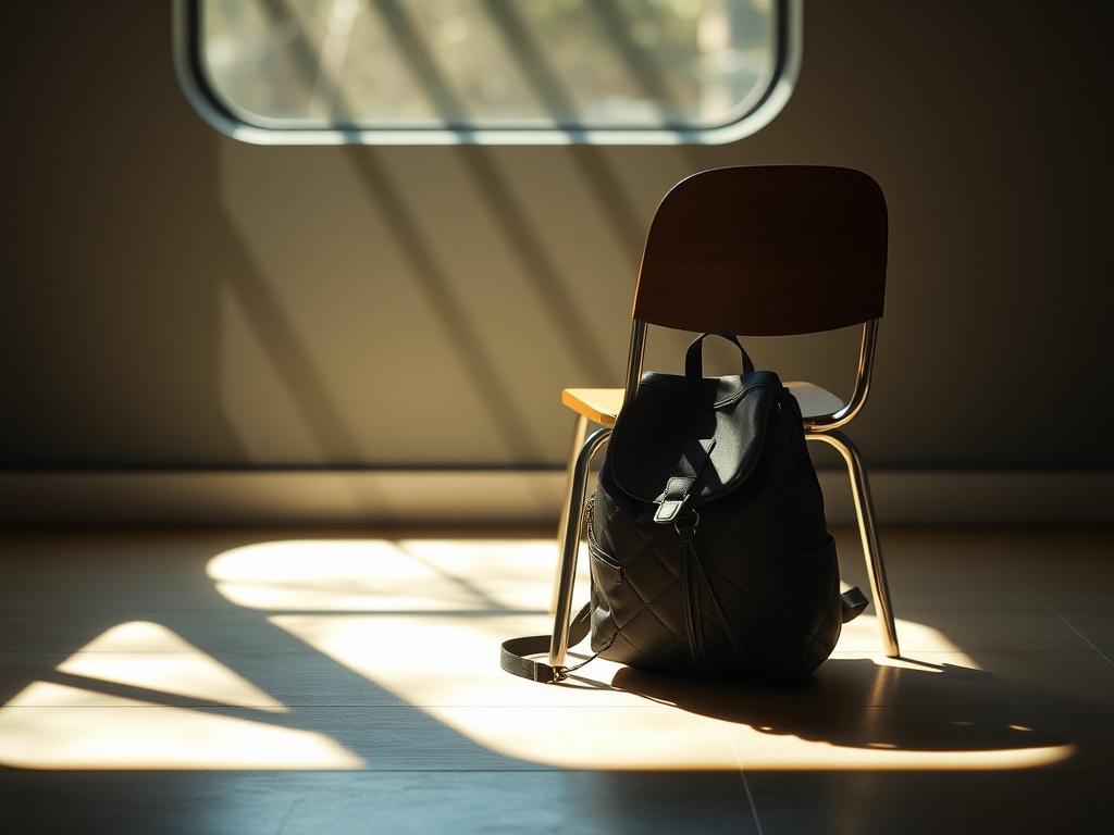 Una mochila debajo de una silla, ilustración simple