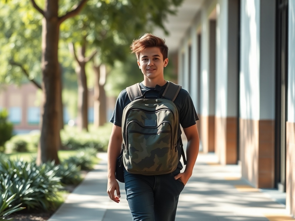 Un estudiante caminando hacia la escuela, ilustración simple