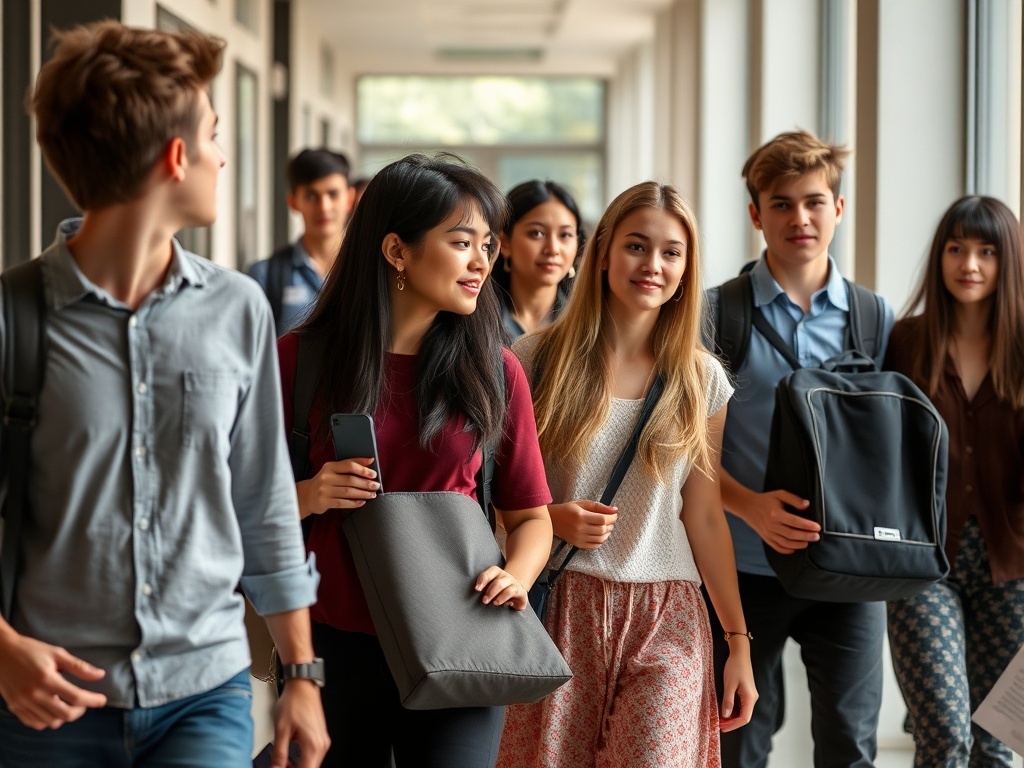 Un grupo de estudiantes saliendo juntos del aula, ilustración simple