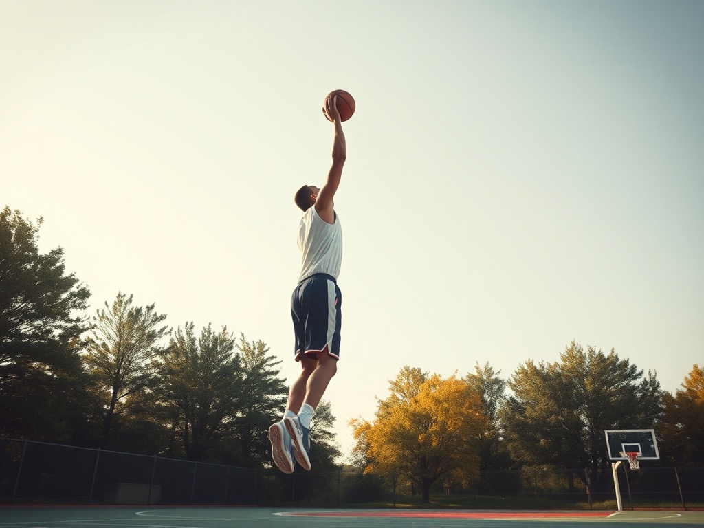 Una persona muy alta jugando al baloncesto, ilustración simple