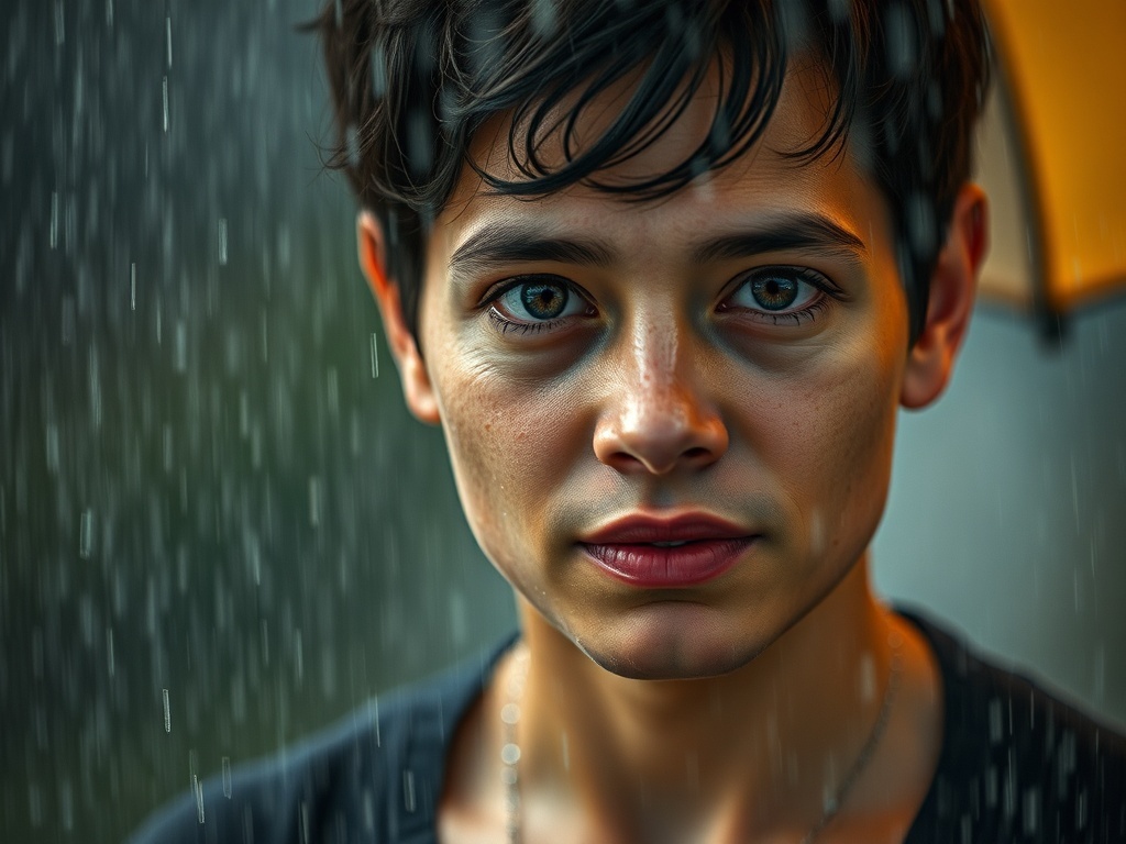 Una persona bajo la lluvia, ilustración simple